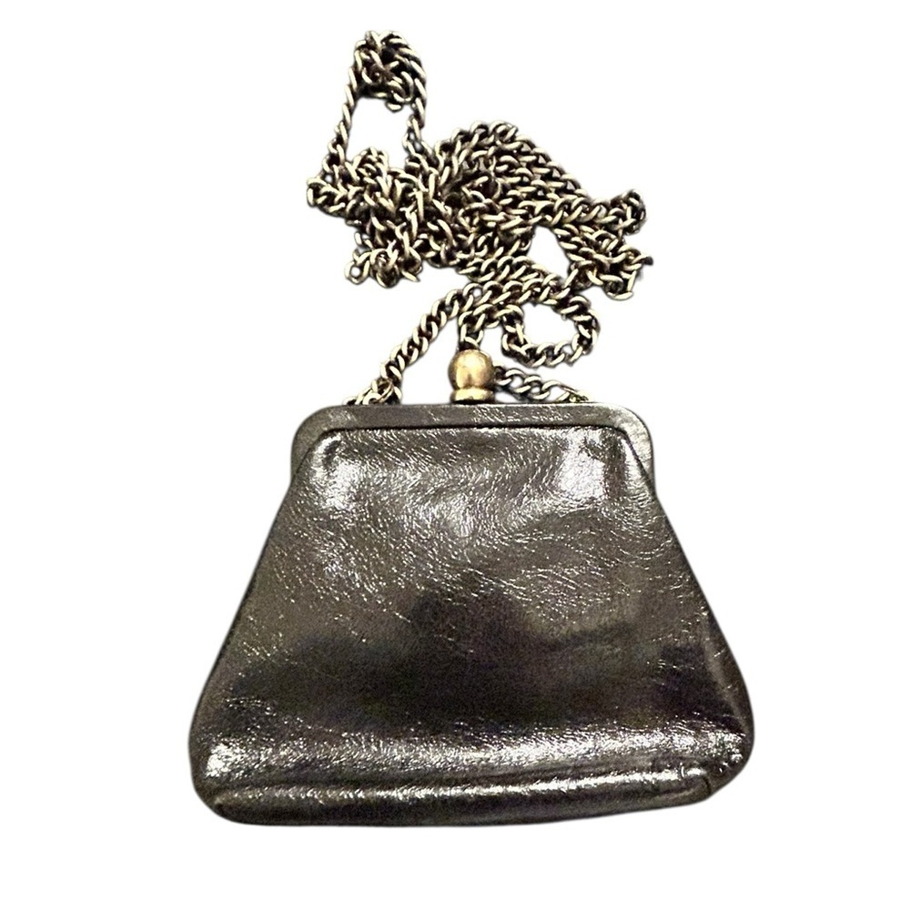 Hobo International Pewter Chain Strap Clutch Bag Black Leather KISS Lock EC - Picture 3 of 13